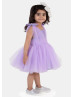 Lavender Tulle Pearls Embellished Knee Length Flower Girl Dress Lavender Tulle Pearls Embellished Knee Length Flower Girl Dress